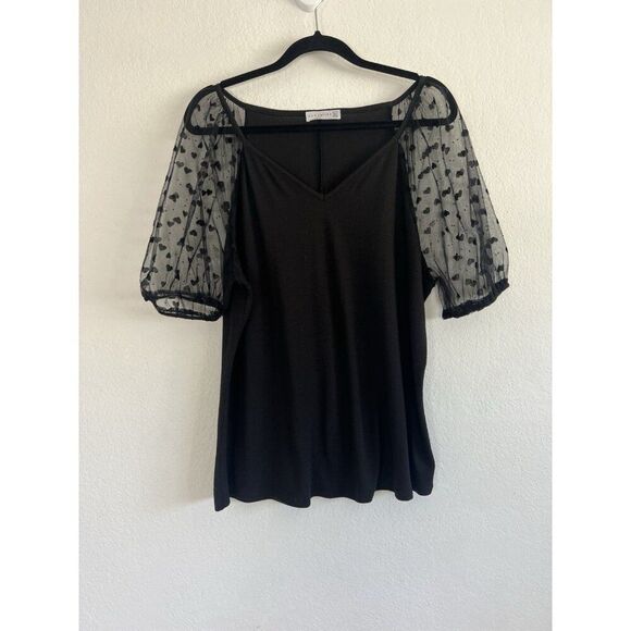 Retrology Women's Size XL Capped Puff Sheer Hearts Sleeves Stretchy Blouse - Picture 1 of 10